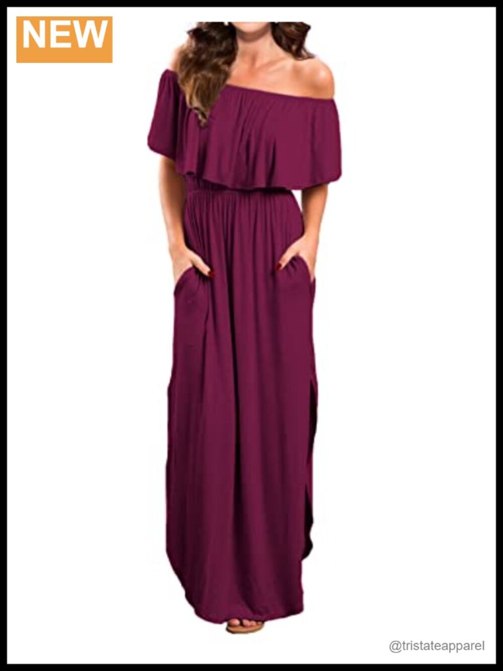 VERABENDI Women's Off Shoulder Ruffle Maxi Dress with Pockets